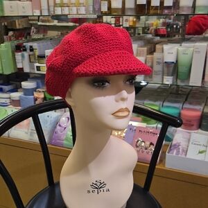 Red Crochet Newsboy Cap